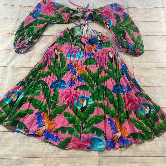 Farm Rio X Anthropologie Women's Printed V Neck Cut Out Dress - S Petite - Picture 14 of 16